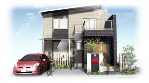 姫路一条工務店のお家に似合う外構デザイン 赤色ポストがオシャレな外構 姫路市の外構 エクステリア お庭のことなら サンガーデンへ
